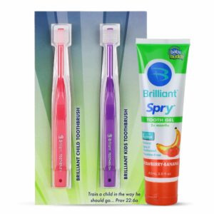 Brilliant Oral Care Kit - Child & Kids Tooth Brush - Strawberry-Banana Spry Tooth Gel