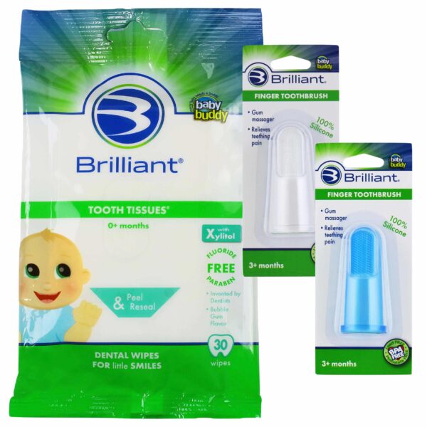 Tooth Tissues with Finger Toothbrushes for Baby - Blue, Clear