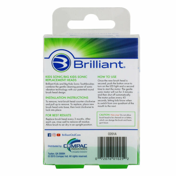 Brilliant Sonic Brush Refill Heads - Sensitive, Yellow - Back of Package