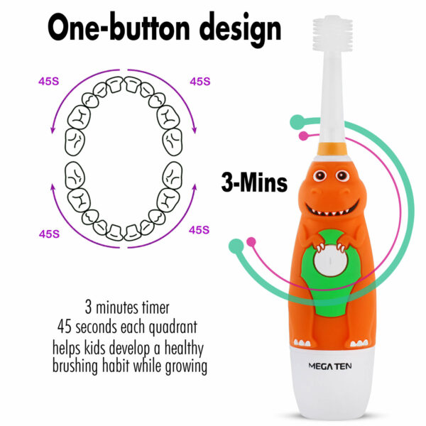 Brilliant Oral Care Big Kids Sonic Toothbrush - Dinosaur with Timer