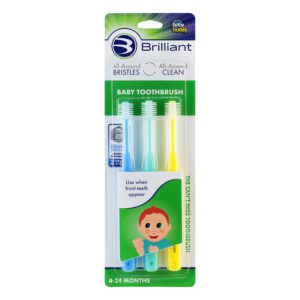 Brilliant Oral Care Round Toothbrush for ages 4-24 Months - 3 Pack, Blue, Green, Yellow