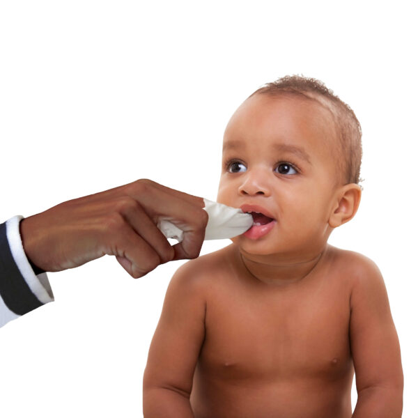 Parent Cleaning Baby's Teeth with Tooth Wipes
